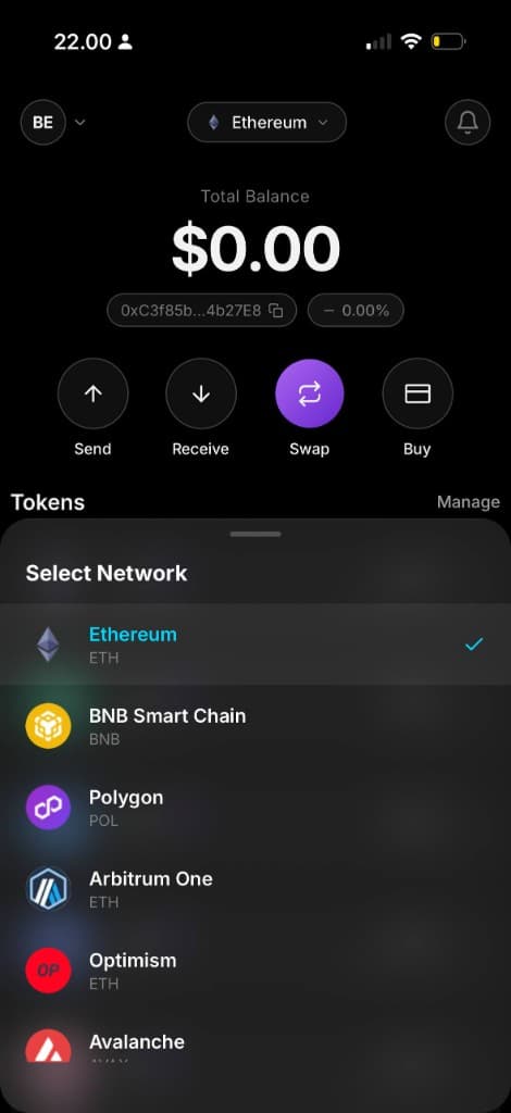 Coinvora multi-chain network selector