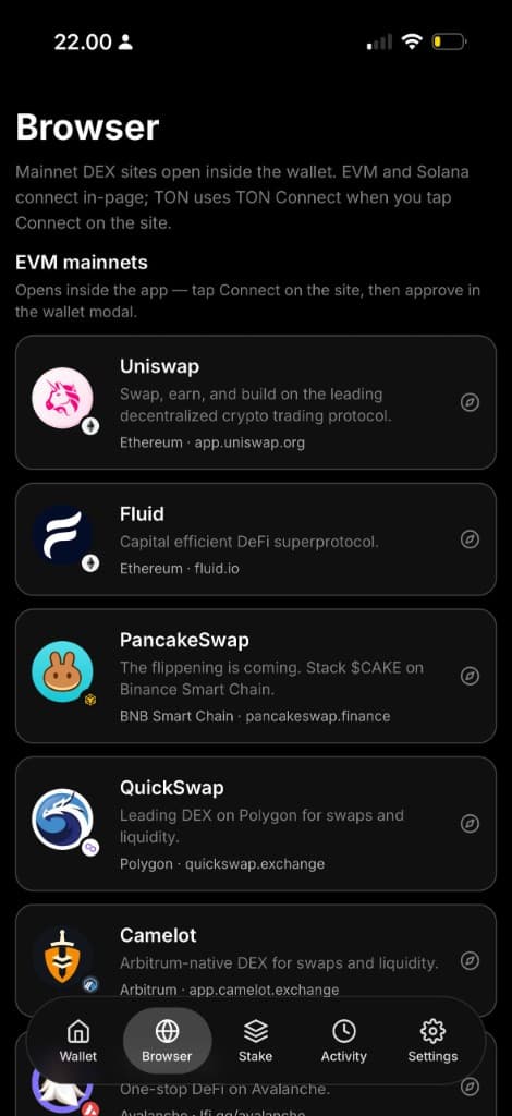 Coinvora Web3 browser with DApp list